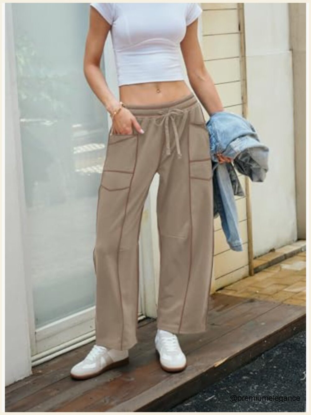 Baggy Wide Leg Palazzo Pants Mid Rise Elastic Waist - Picture 3 of 7